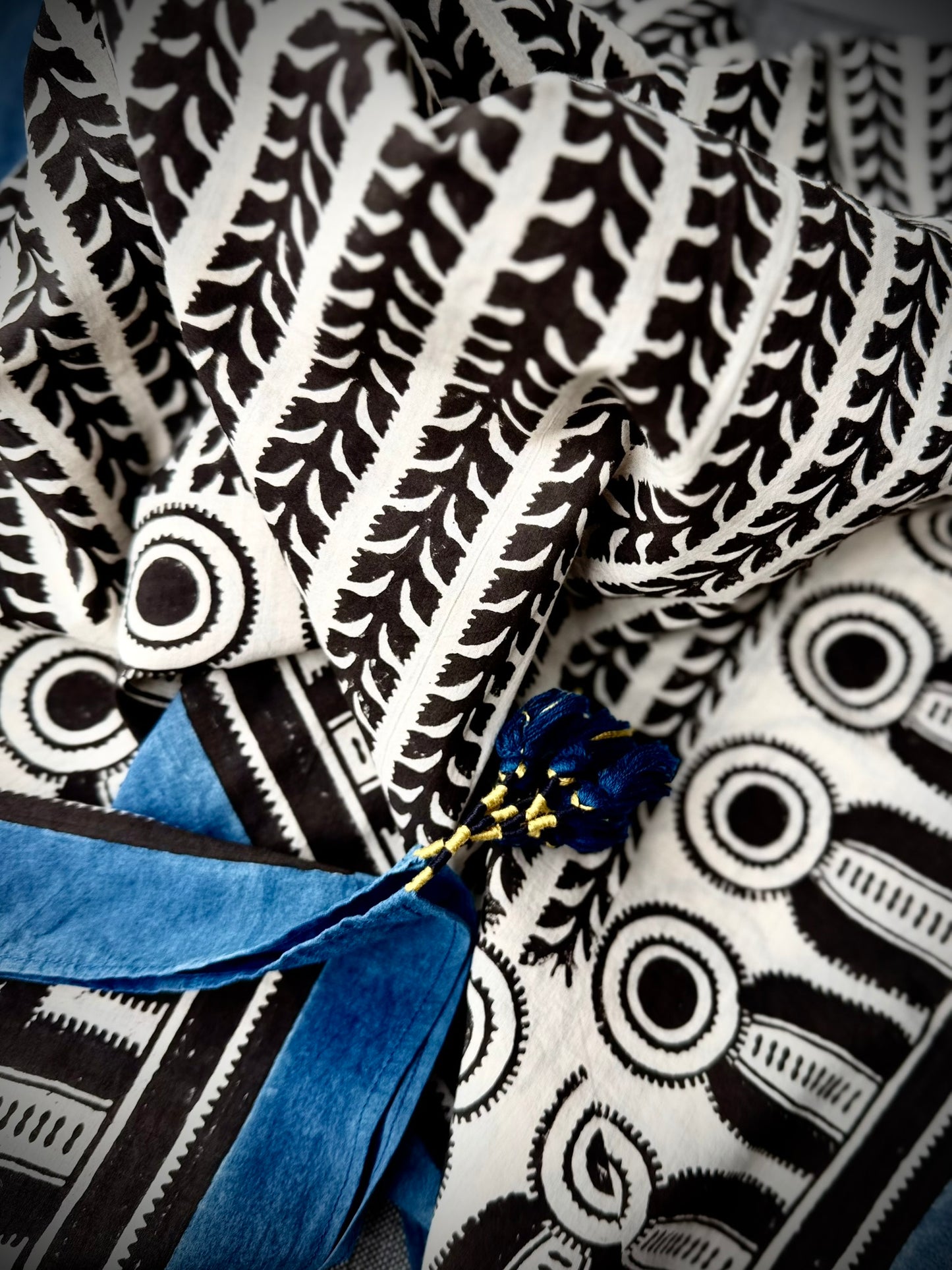 Neel – chusta bawełniana premium, indygo i block print